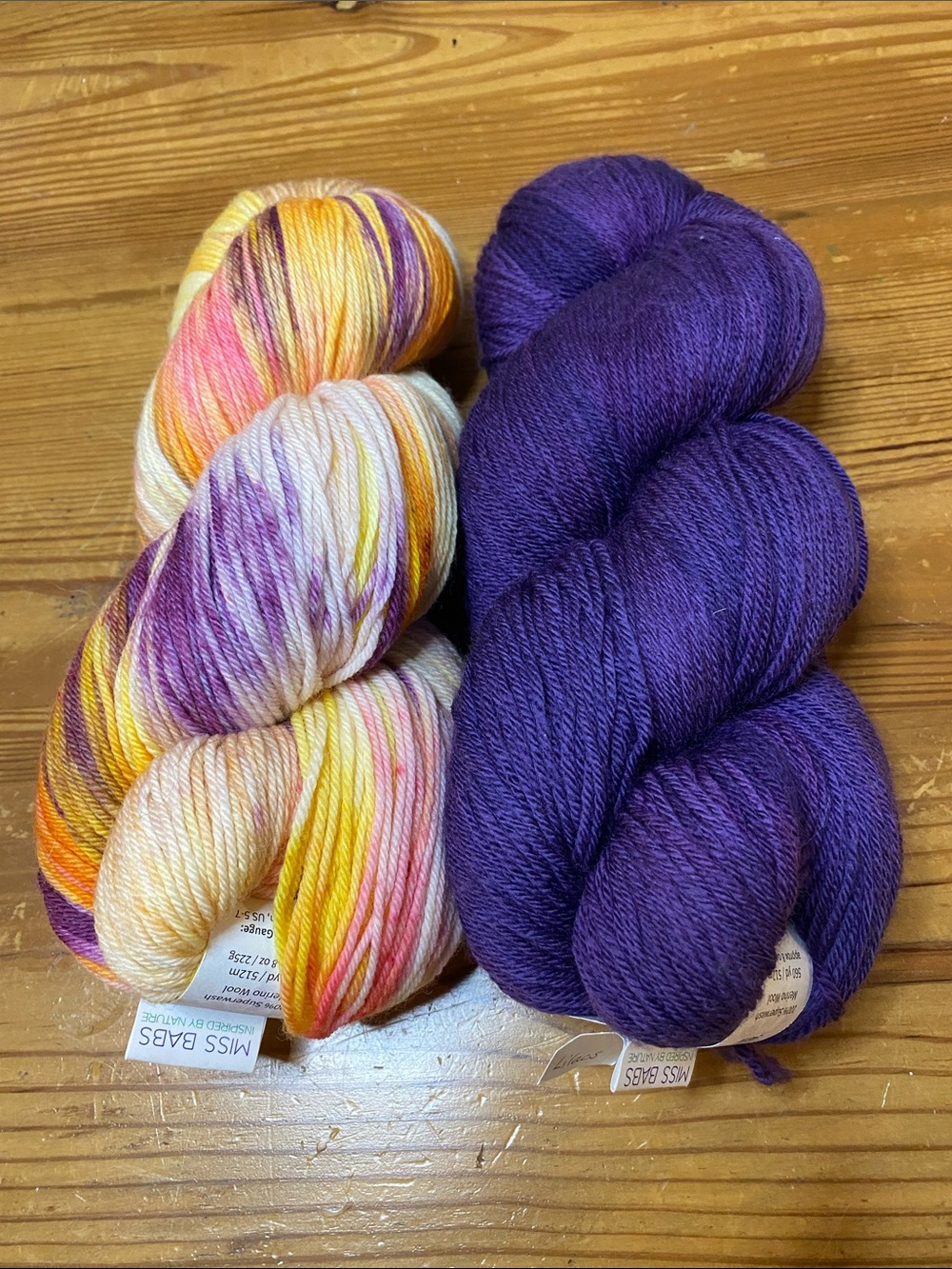 Miss Babs Yowza Hand-Dyed Yarn Duo - Purple and Multicolor Skein